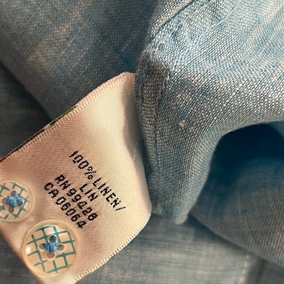 Bugatchi Shaped Fit 100% Linen Light Blue Button-Up Shirt Roll Top Sleeves M - Picture 12 of 13